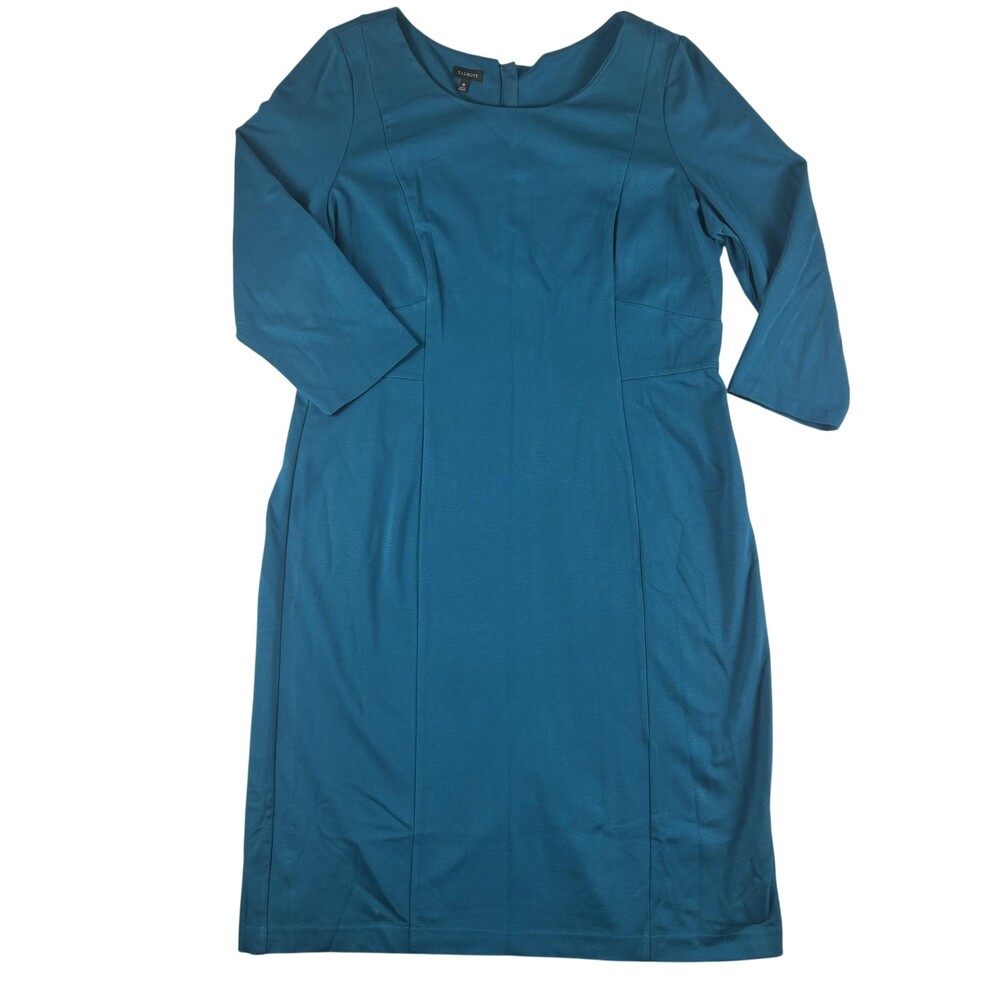 Talbots Dress Womens 18 Blue Knit Sheath 3/4 Sleeve Scoop Neck Work Office